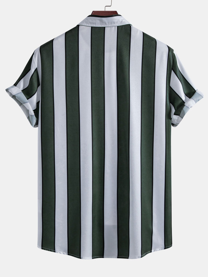 Stripe Print Button Up Shirt & Swim Short