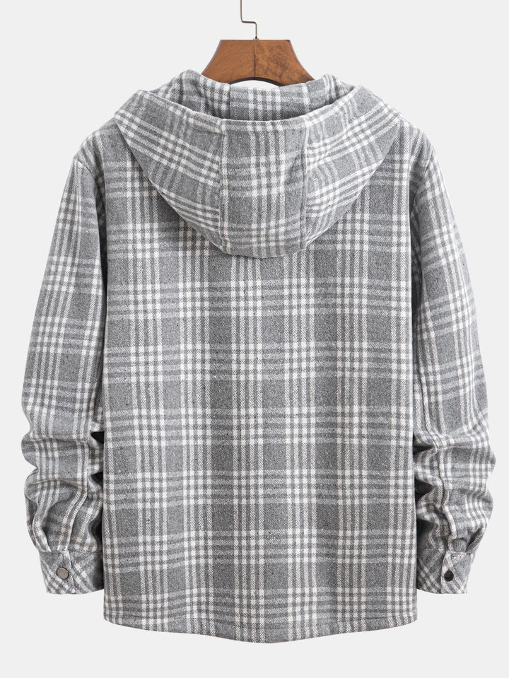 Teddy Gevoerde Flanellen Geruite Hoodie Shirt