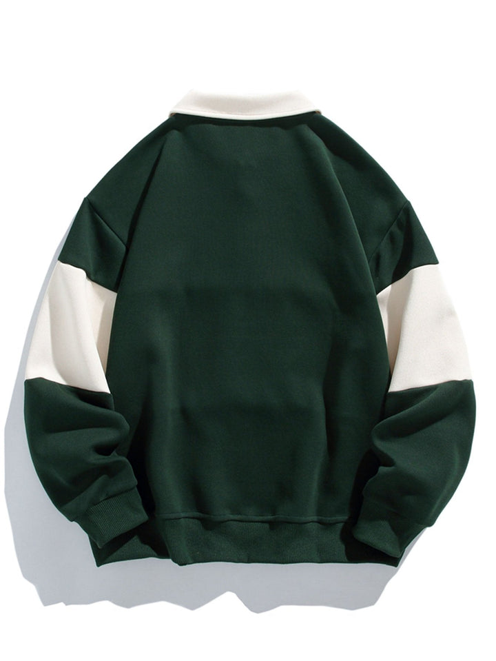 Relax Fit Kleur Blok Patchwork Polo Sweatshirt
