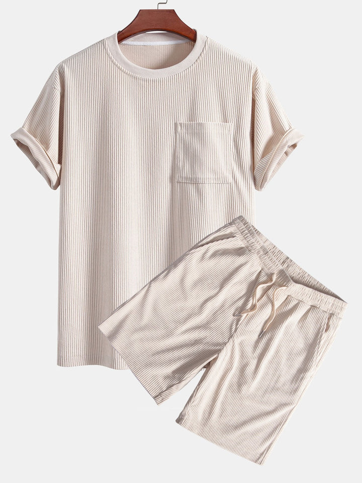 Corduroy Oversized T-shirt With Pocket & Shorts