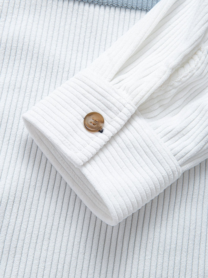 Kleur Blok Corduroy Shirt Met Zakken
