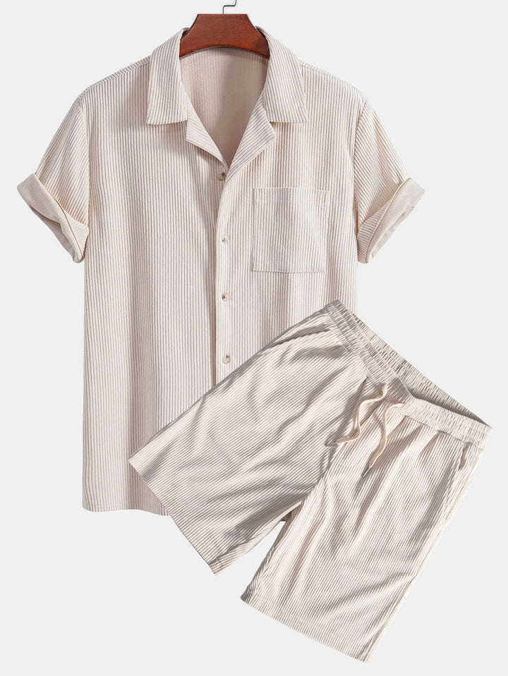 Korte Mouwen Corduroy Cubaanse Shirt & Shorts