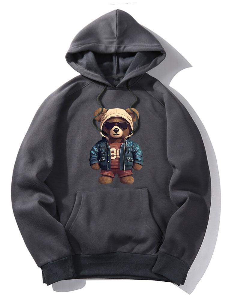 Bear In Leather Jacket Print Hoodie & Jogger Pants