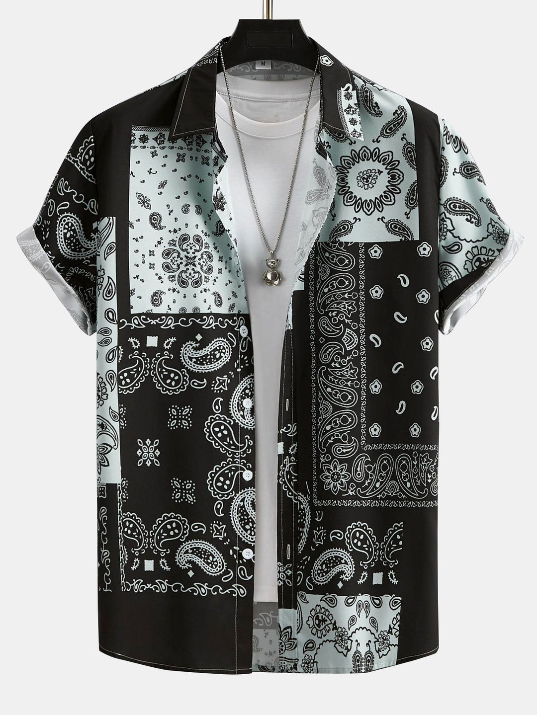 Paisley Patchwork Print Shirt #Willekeurig patroon ontwerp# & Zwemshorts