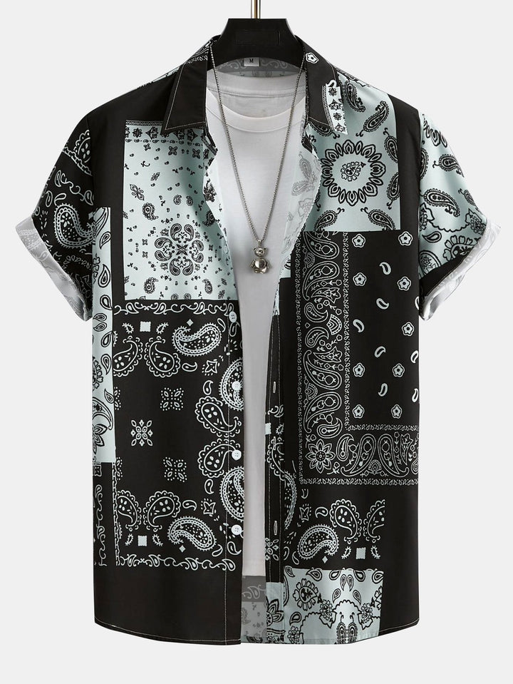 Paisley Patchwork Print Shirt #Willekeurig patroon ontwerp# & Zwemshorts