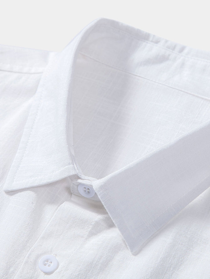 Linnen Look Katoenen Overhemd met Knopen & Gestreepte Zwemshorts