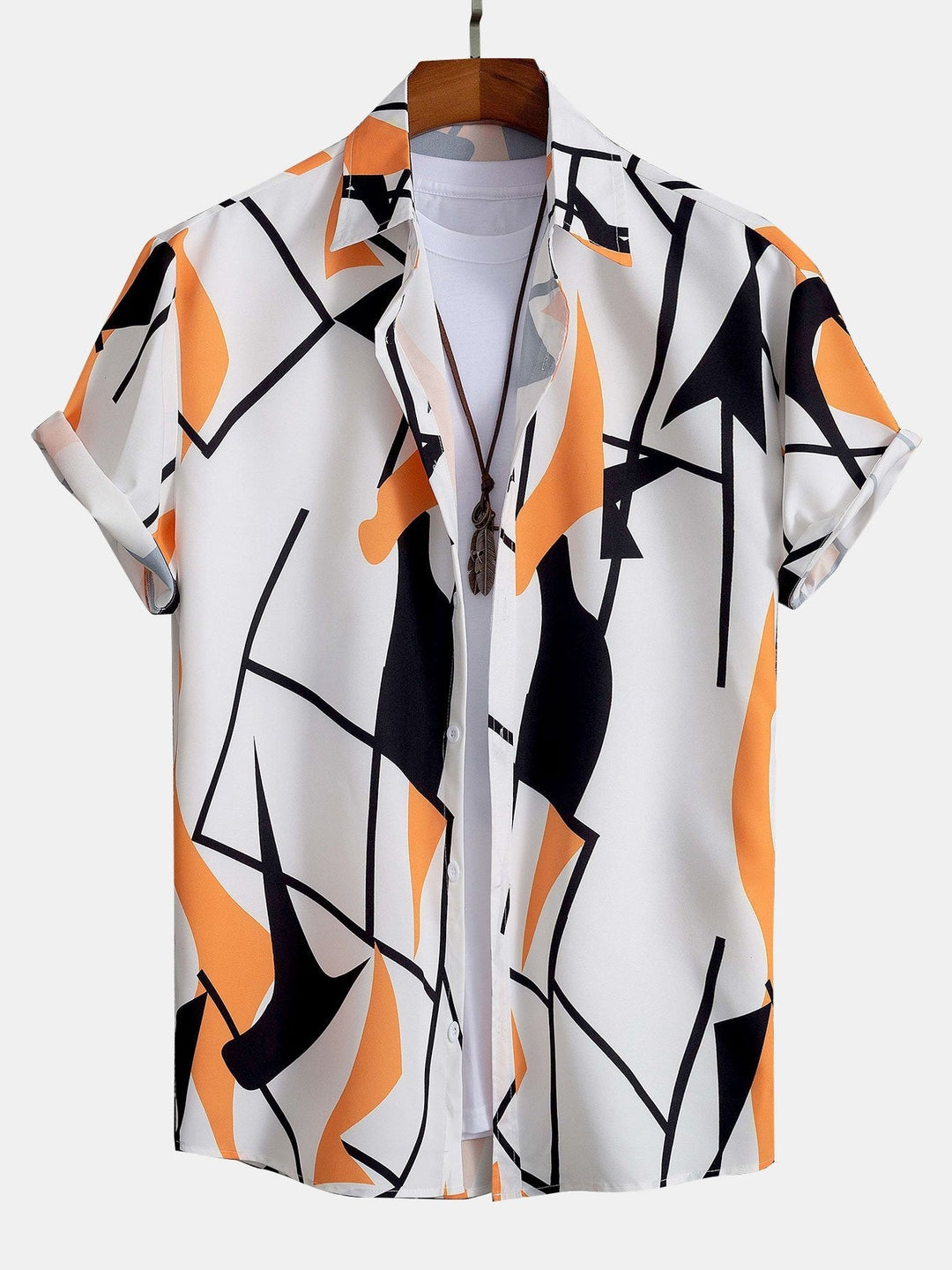 Kleur Blok Abstract Print Knop-Up Shirt & Zwemshorts