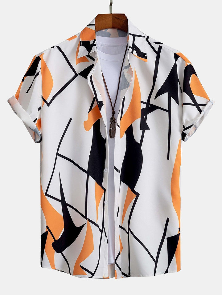 Kleur Blok Abstract Print Knop-Up Shirt & Zwemshorts