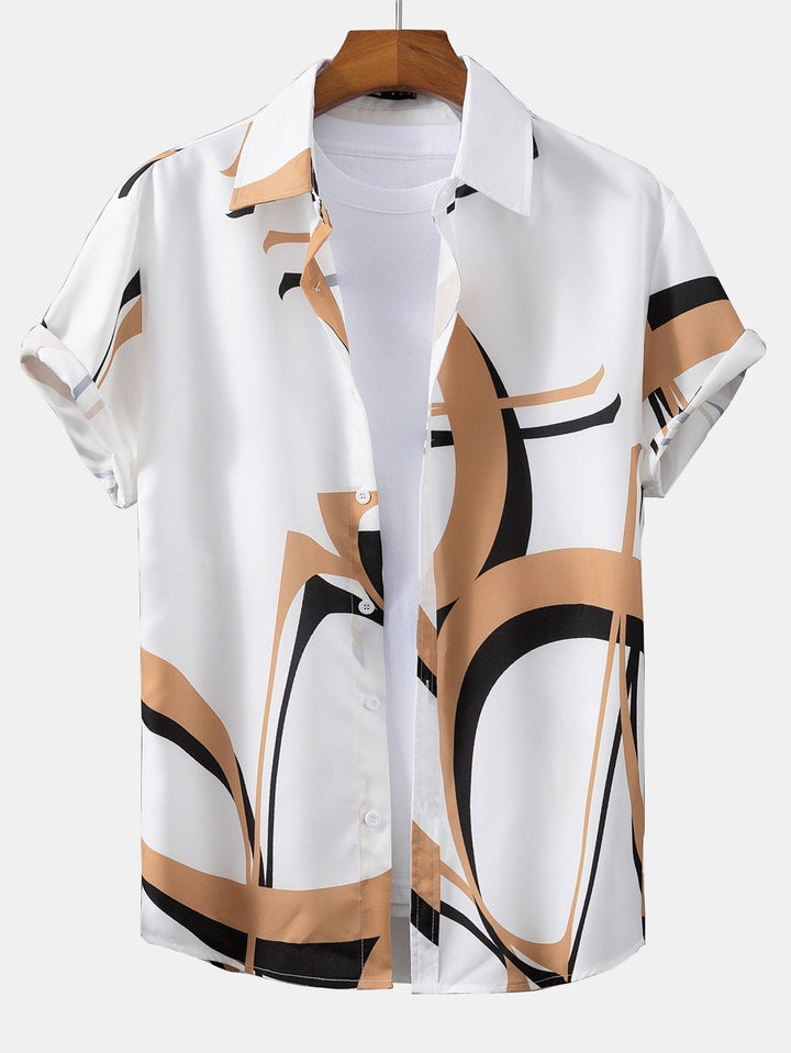 Abstracte Print Knopshirt #Willekeurig Patroon Ontwerp# & Zwemshorts