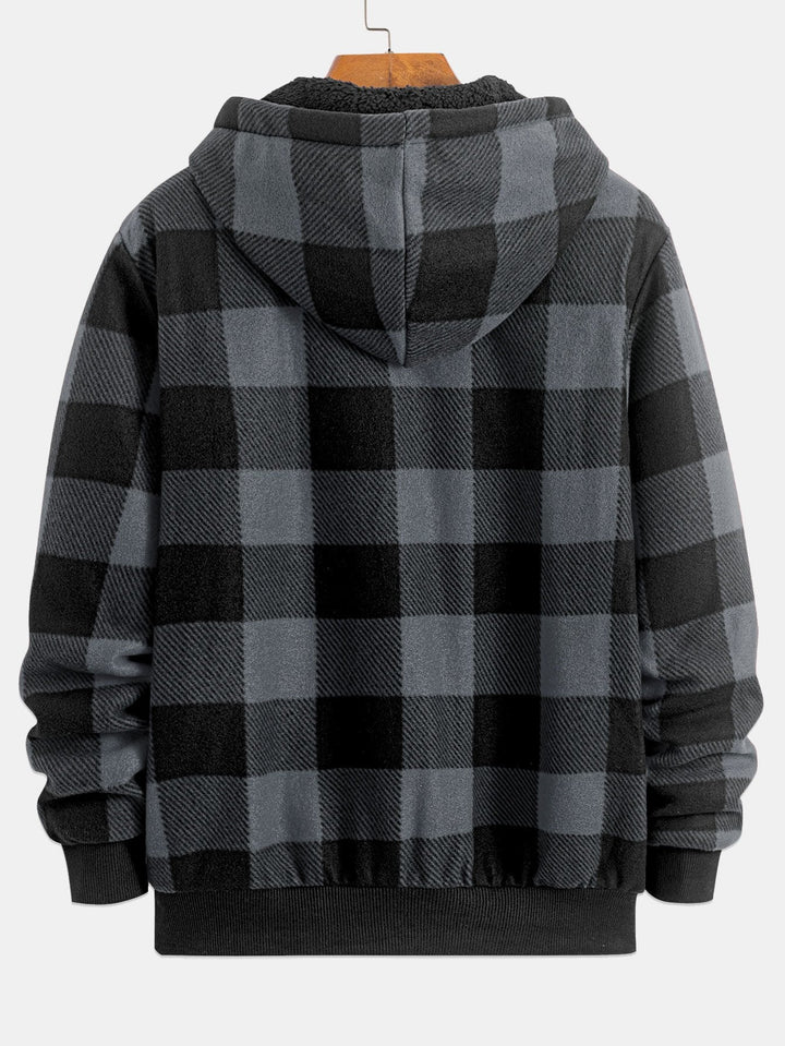 Teddy Fleece Gevoerde Flanellen Ruit Hoodie
