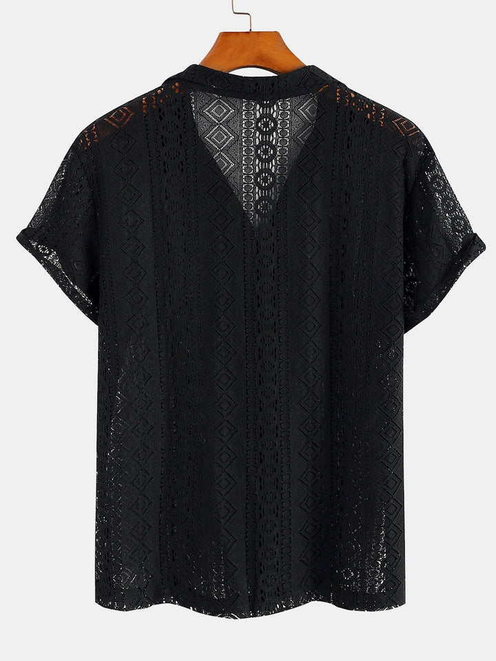 Geometrisch Textuur Cubaanse Shirt & Rechte Linnen Broek