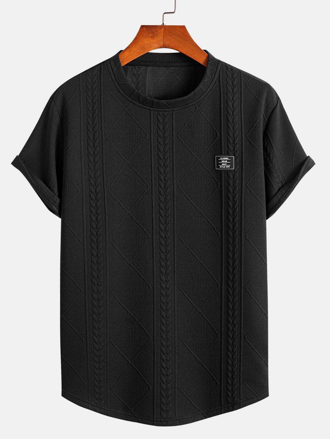 Korte Mouw Geometrisch Jacquard Boog Hem T-Shirt