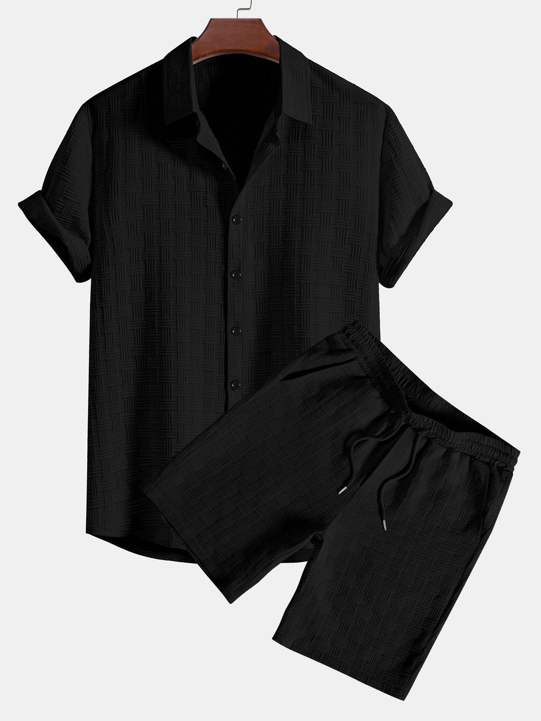 Stripe Jacquard Overhemd met Knopen & Shorts