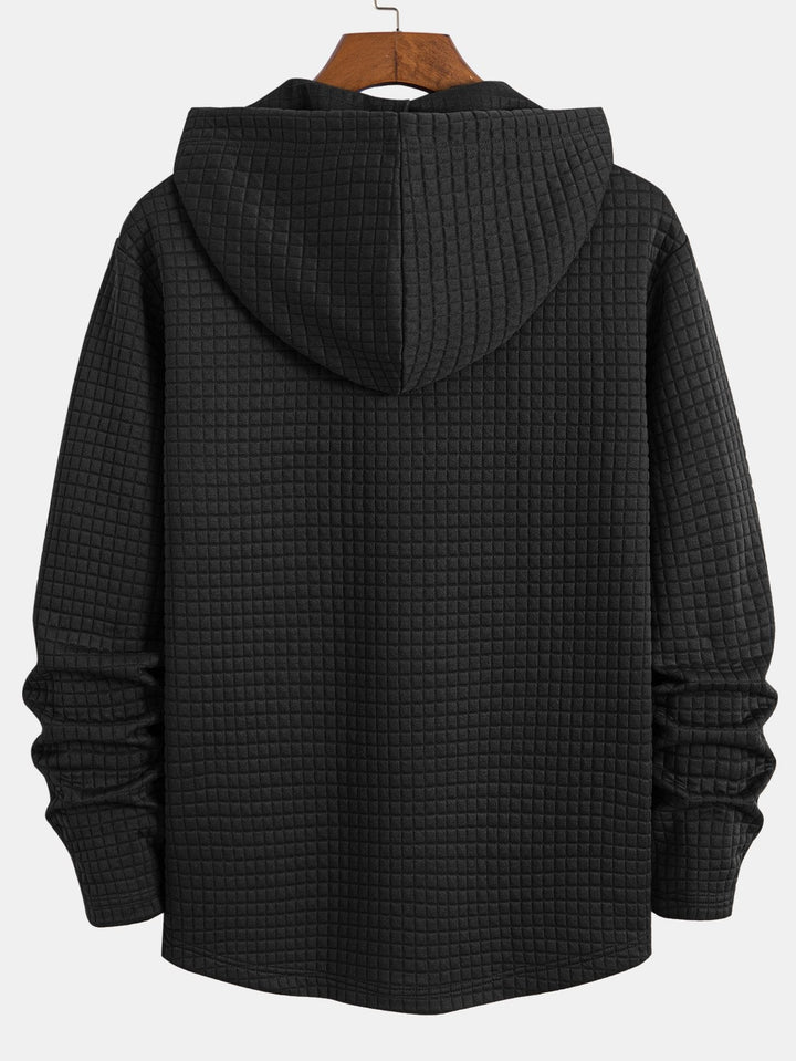 Langemouw Wafel Half Knopsluiting Boogzoom Hoodie T-shirt & Trekkoord Wafel Joggingbroek