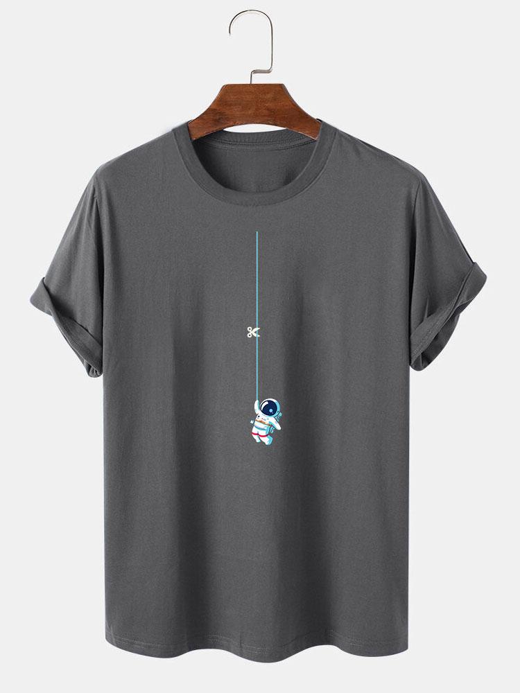 Astronaut Aan Een Touw Print T-Shirt