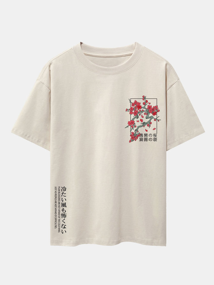 Kersenbloesem Slogan Print Drop Shoulder Oversized T-Shirt