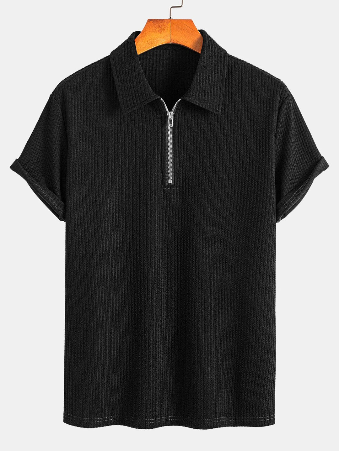 Muscle Fit Ribbed Half Zip Polo Shirt & Shorts