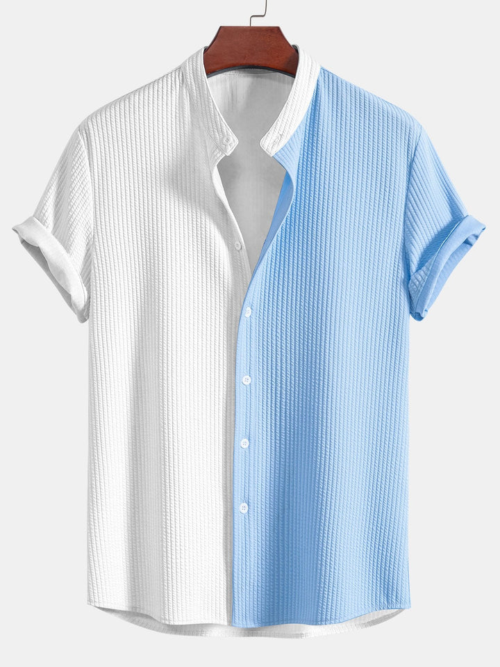 Twee Kleur Spier Fit Ribbel Stand Kraag Shirt & Rechte Pijp Ribbel Broek