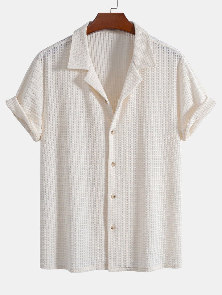 Korte Mouwen Wafel Cubaanse Shirt & Rechte Pijpen Linnen Broek