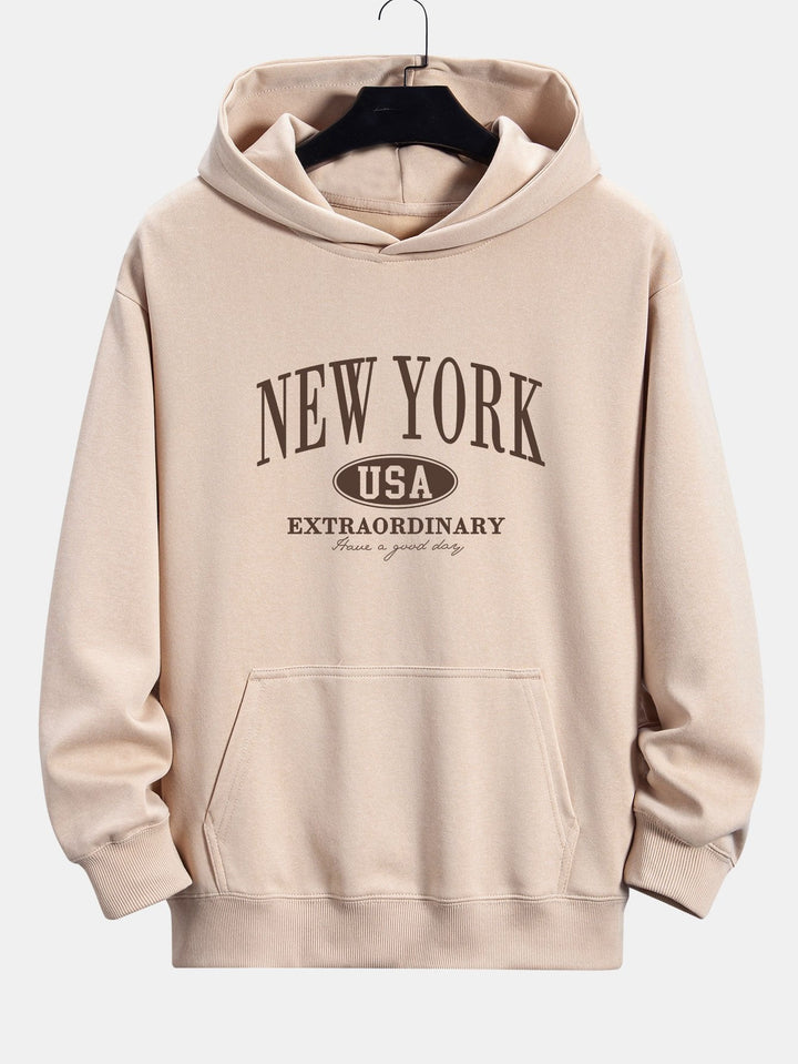 New York Print Relax Fit Hoodie & Rechte Pijpen Corduroy Broek