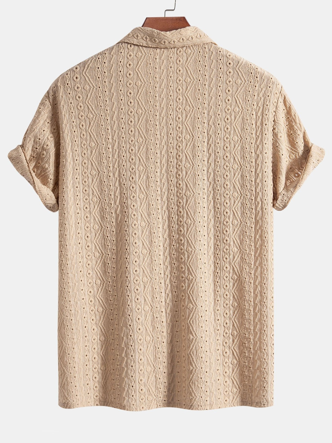 Geometrisch Jacquard Textuur Cubaanse Shirt & Rechte Pijpen Linnen Broek