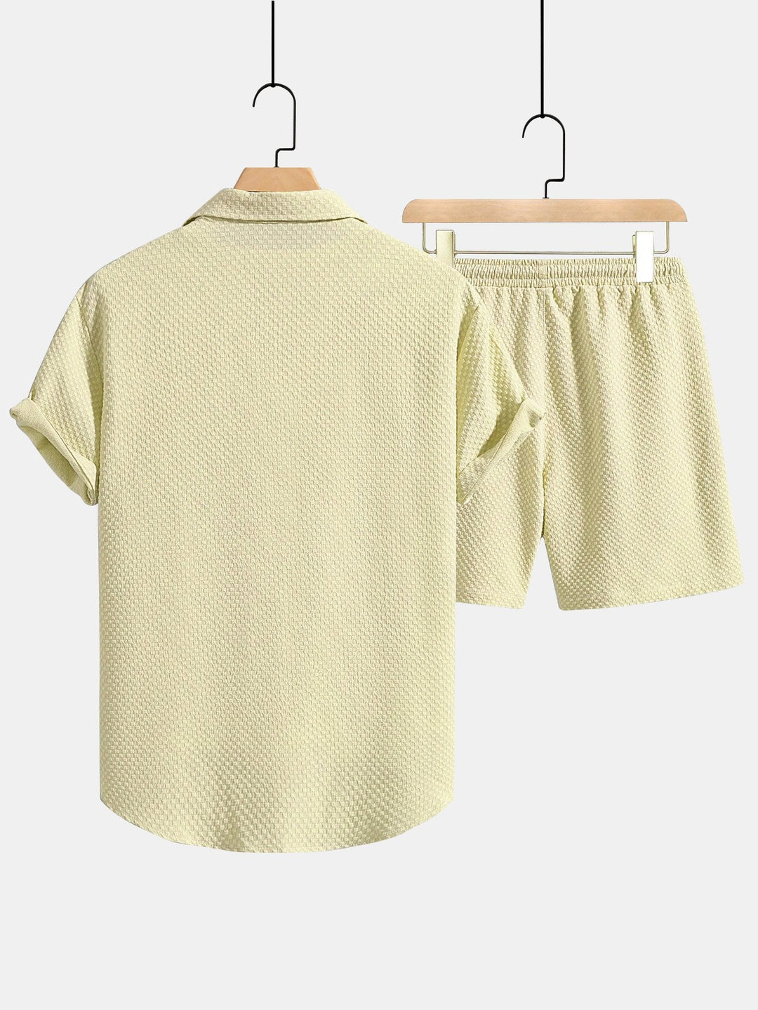 Crossed Texture Button-Up Shirt & Drawstring Shorts