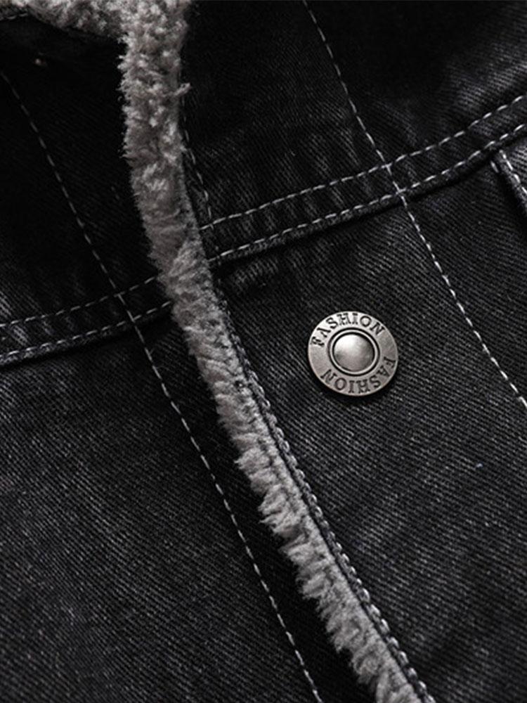 Teddy Gevoerde Gewassen Denim Jas