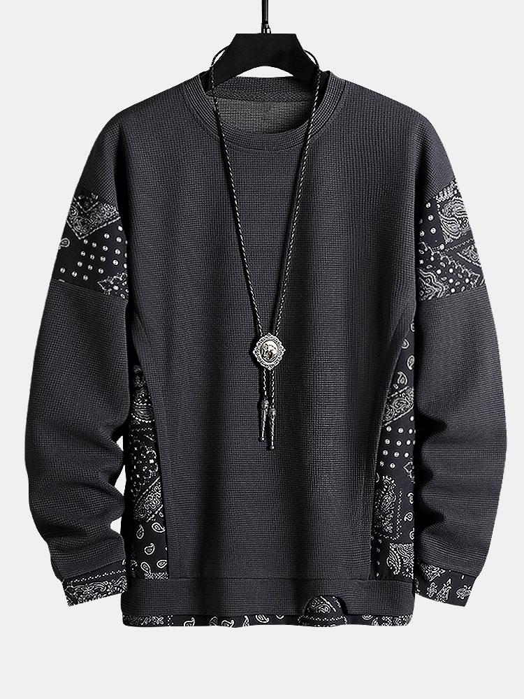 Paisley Print Paneel Waffle Sweatshirt