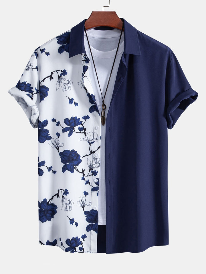 Bloemige Patchwork Print Knop-Up Shirt & Zwemshorts