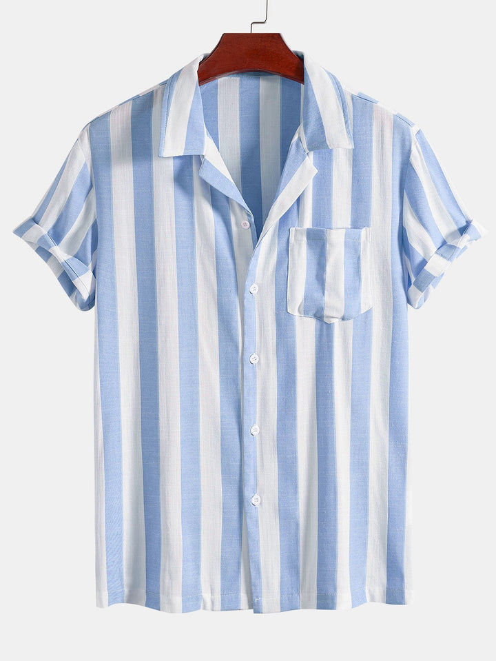 Gestreepte Cubaanse Kraag Shirt & Rechte Linnen Broek