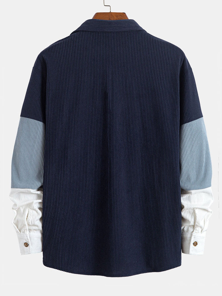 Kleur Blok Corduroy Shirt Met Zakken