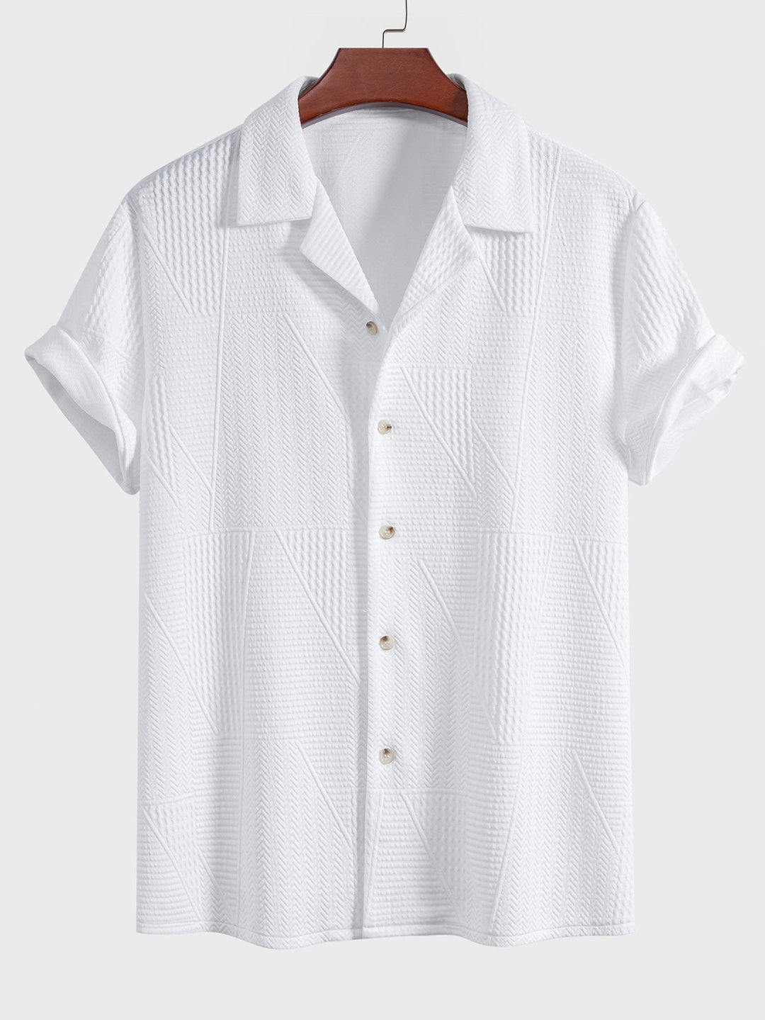 Korte Mouwen Geometrisch Textuur Cuban Shirt