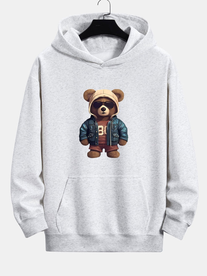 Bear In Leather Jacket Print Relax Fit Hoodie & Straight Leg Corduroy Pants