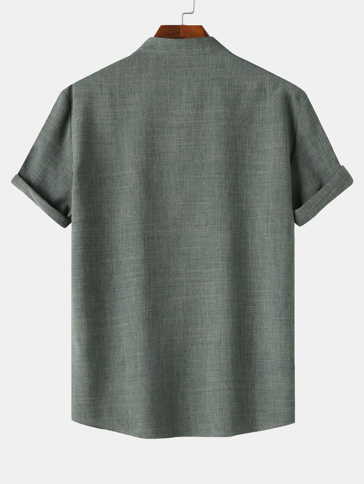 Korte Mouwen Linnen Look Henley Shirt