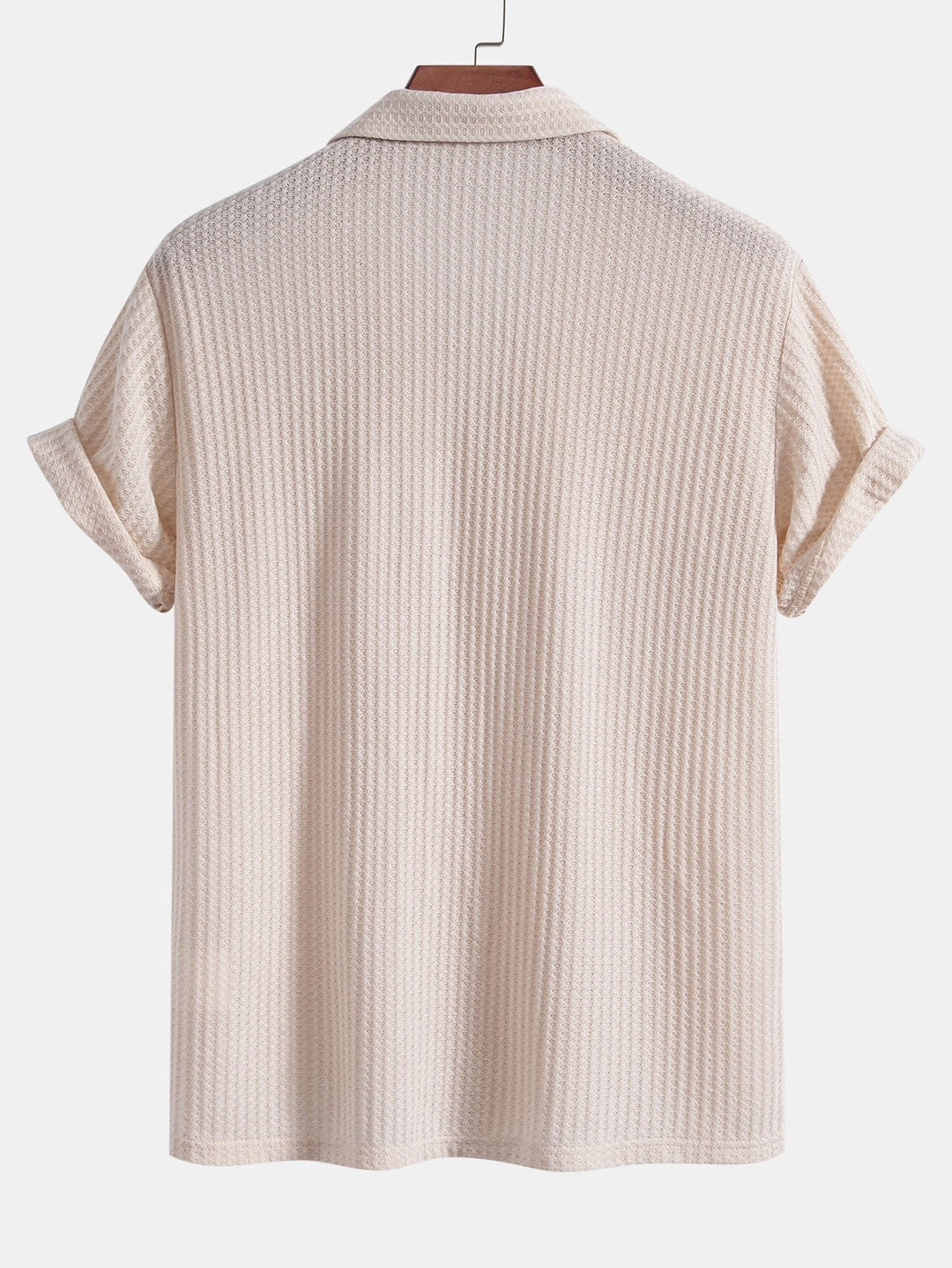 Korte Mouwen Gebreide Wafel Cubaanse Shirt & Rechte Linnen Broek