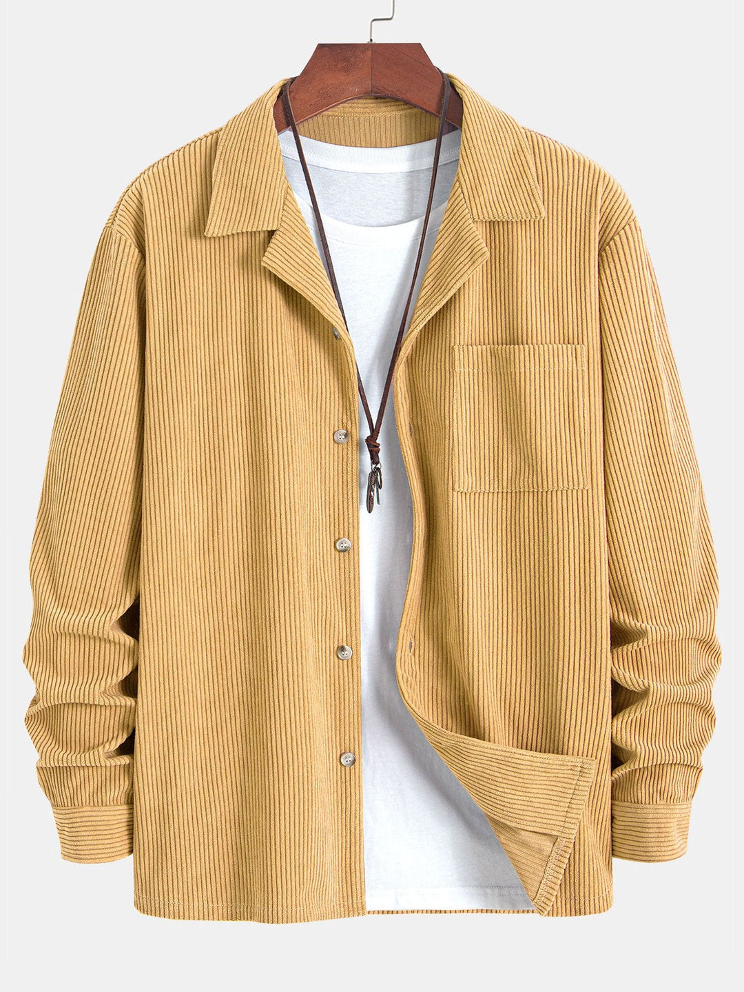 Lange Mouwen Corduroy Cubaanse Kraag Shirt & Rechte Pijpen Linnen Broek