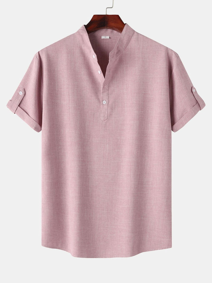 Korte Mouwen Linnen Look Henley Shirt