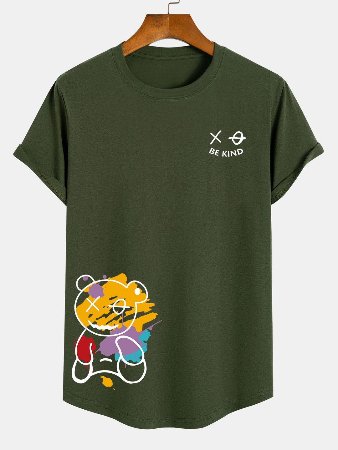 Graffiti Bear Print Katoenen Arc Hem T-Shirt