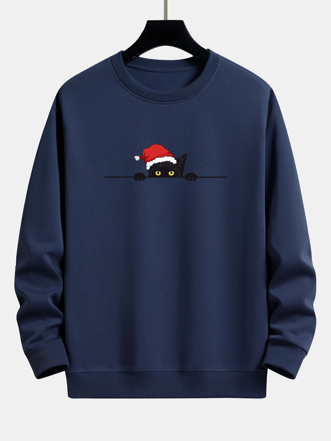 Kerst Zwarte Kat Print Relax Fit Sweatshirt
