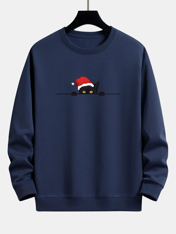 Kerst Zwarte Kat Print Relax Fit Sweatshirt
