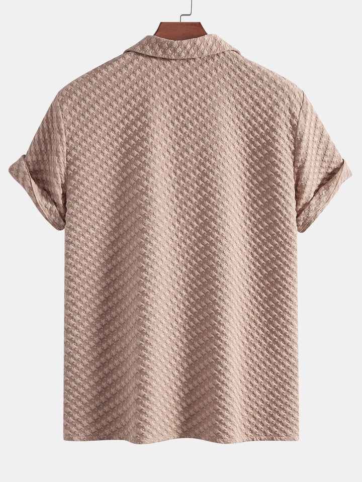 Houndstooth Jacquard Cubaanse Shirt & Rechte Linnen Broek