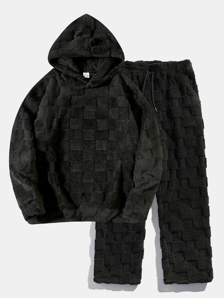 Checkerboard Teddy Hoodie & Straight Leg Pants