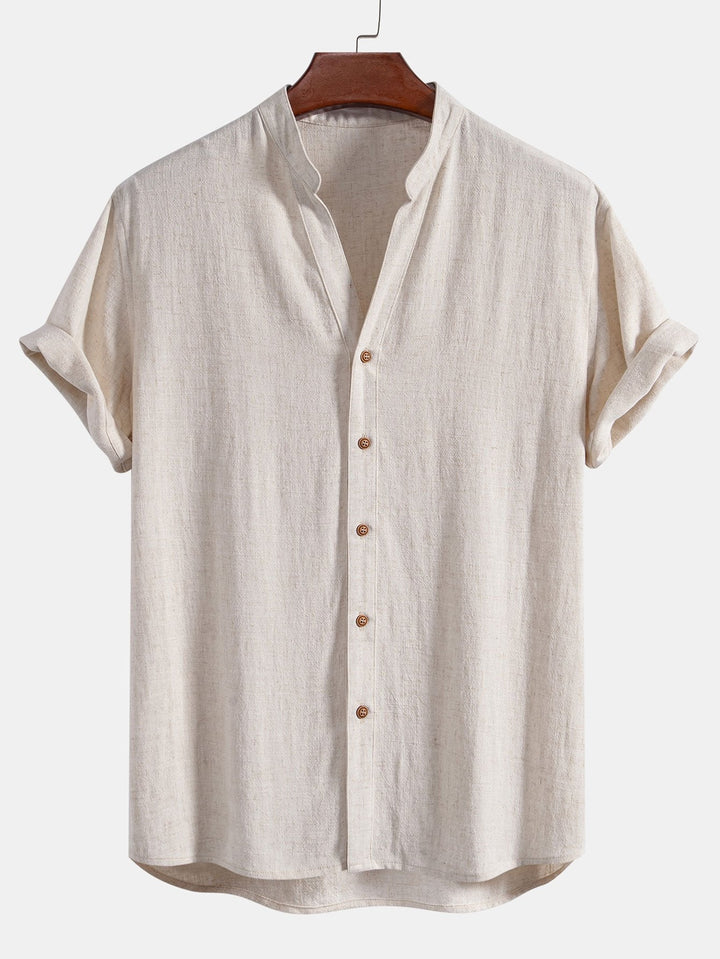 V-neck Linen Rayon Blend Shirt & Straight Leg Linen Pants