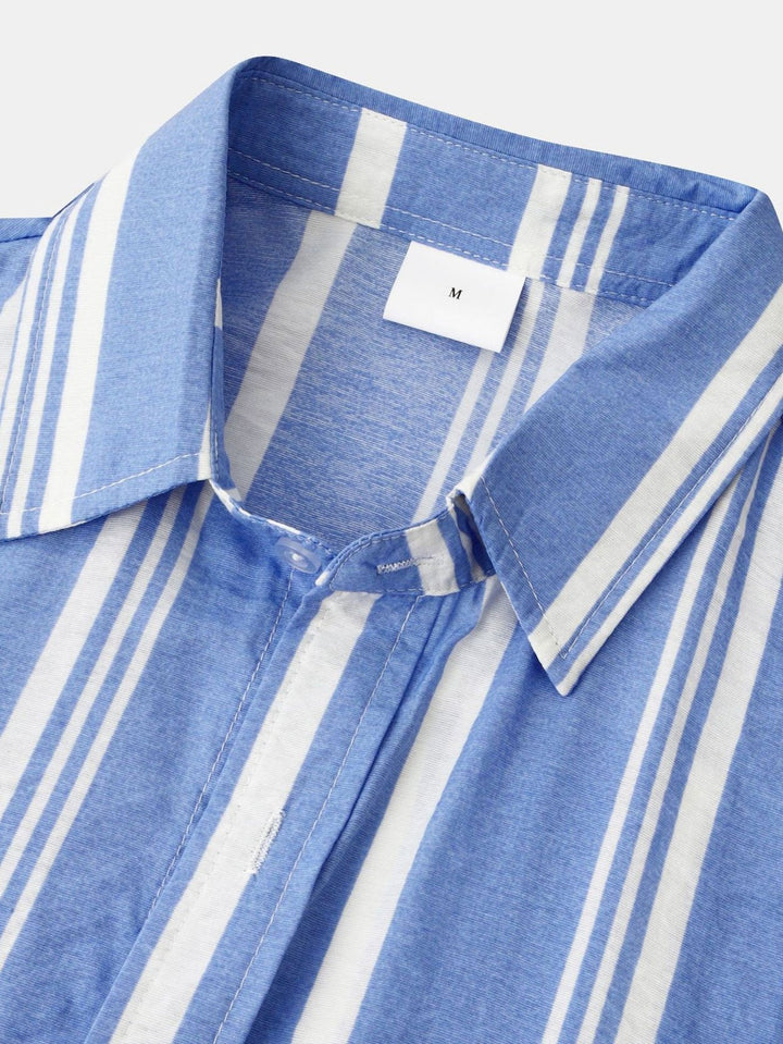 Striped Print Button-Up Shirt & Swim Shorts