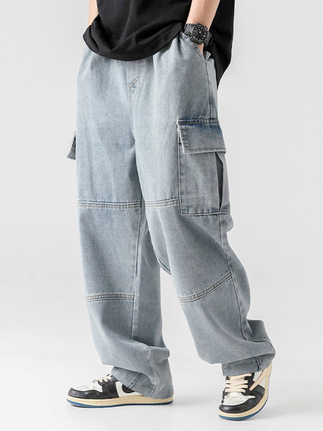 Elastische Taille Relax Fit Rechte Pijpen Cargo Jeans