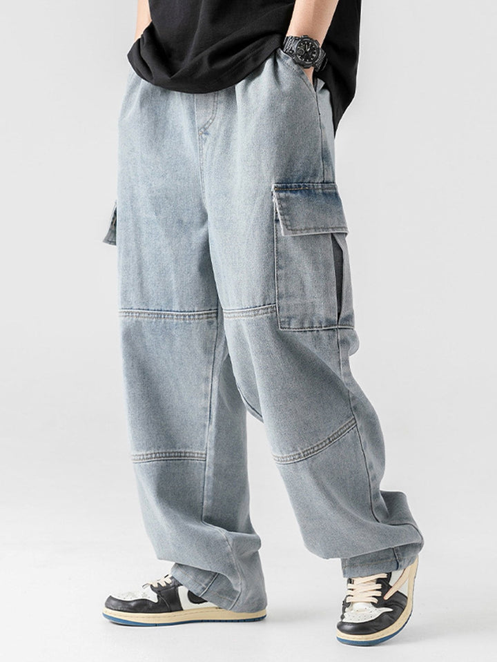 Elastische Taille Relax Fit Rechte Pijpen Cargo Jeans