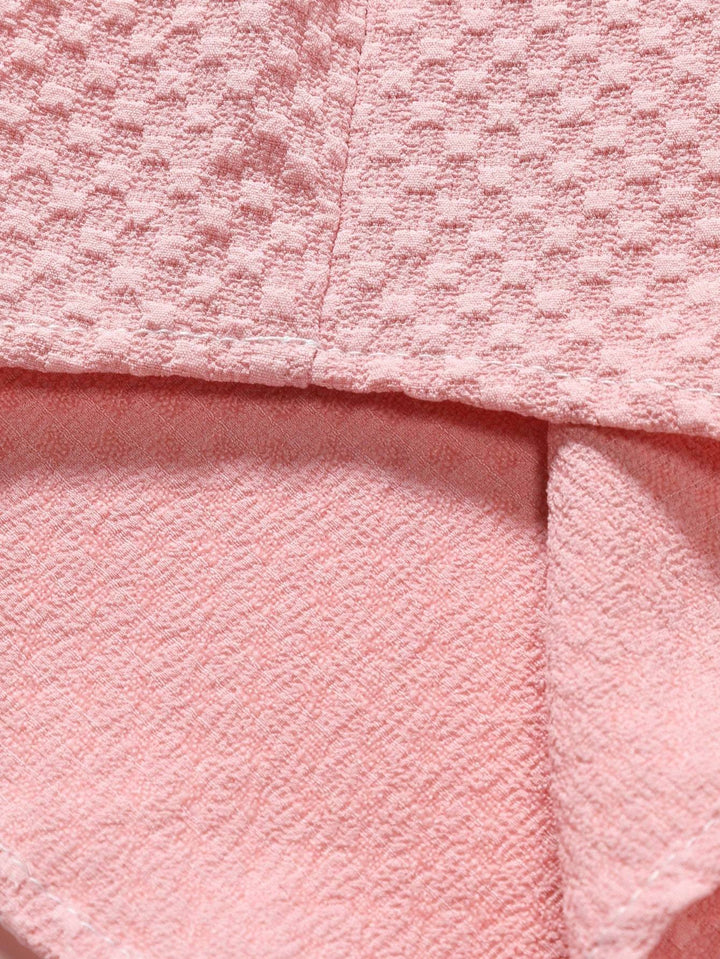 Crossed Texture Button-Up Shirt & Drawstring Shorts