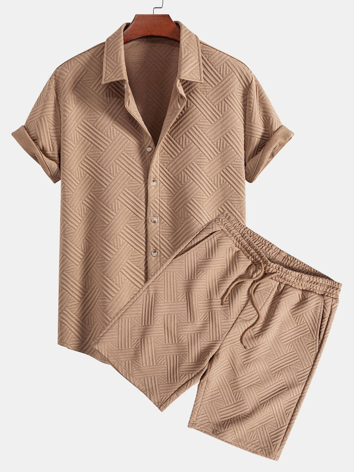 Textuur Jacquard Knop-Up Shirt & Shorts