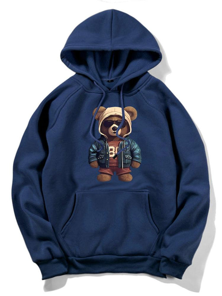 Bear In Leather Jacket Print Hoodie & Jogger Pants