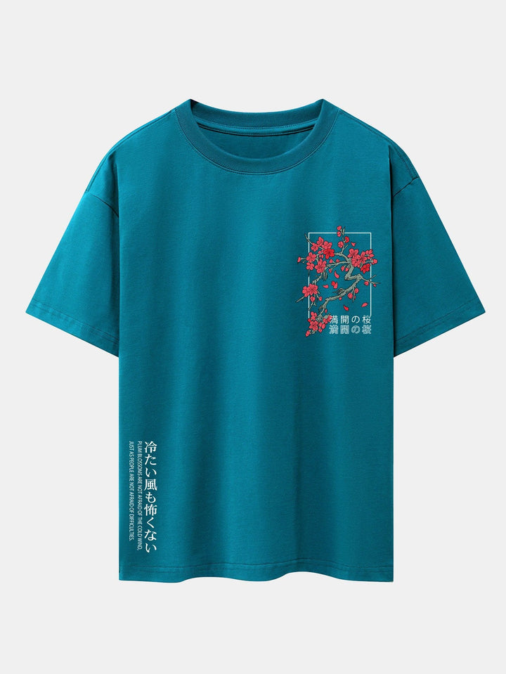 Kersenbloesem Slogan Print Drop Shoulder Oversized T-Shirt